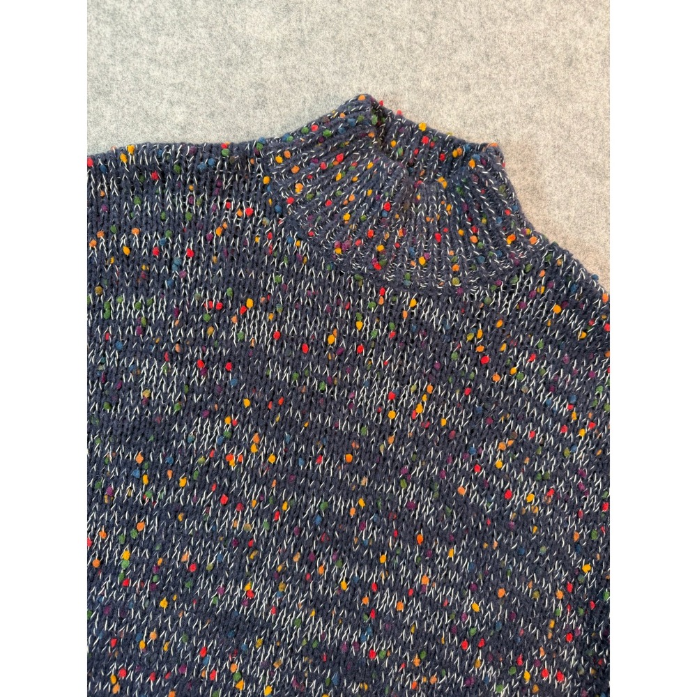 ALYA Confetti Knit Mock Neck Sweater Navy Multicolor Neps Medium